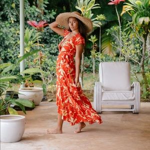 XIX Palms Wrap Dress Extra Size Small Color Tangerine 🍊